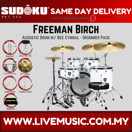 Sudoku Freeman Birch Acoustic Drum Set Adult Drum With Accessories - Hairline Grey