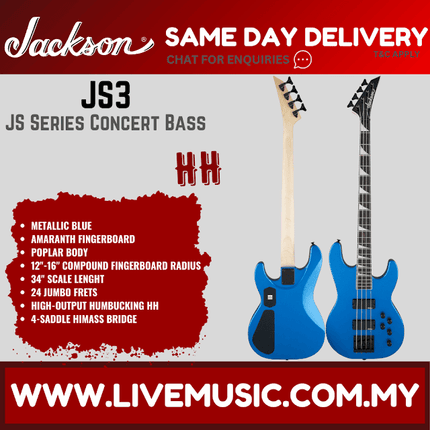 Jackson JS Series JS3 Concert Bass Guitar, Amaranth Fretboard - Metallic Blue (JS-3/JS 3)