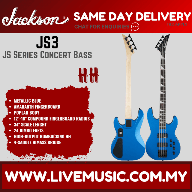 Jackson JS Series JS3 Concert Bass Guitar, Amaranth Fretboard - Metallic Blue (JS-3/JS 3)