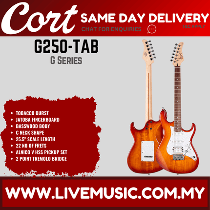 Cort G250-TAP Electric Guitar with Bag - Tobacco Burst( G250 TAP / G250TAP )