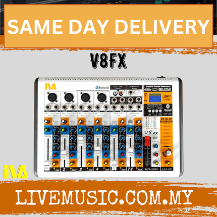 IVA V8FX 4 Mic 2 Stereo Mixer c/w FX, USB Pendrive In & Bluetooth ( V8 FX / V8-FX )