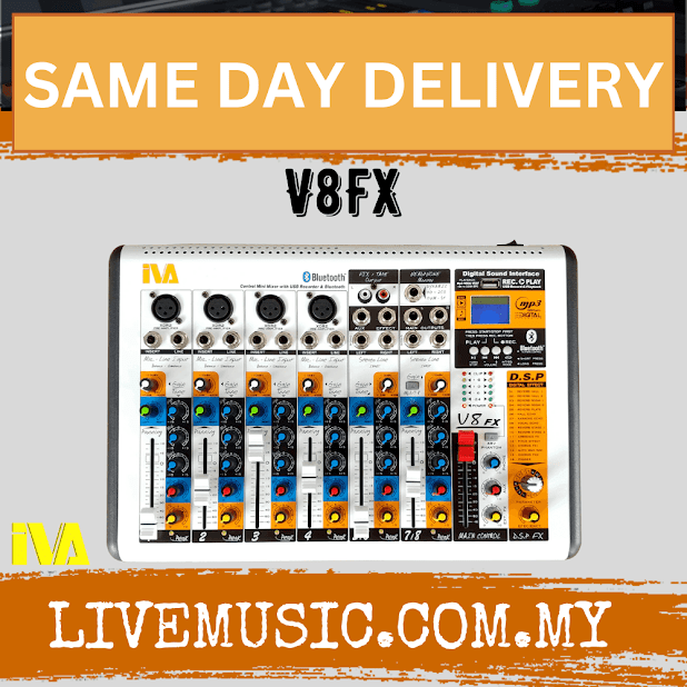 IVA V8FX 4 Mic 2 Stereo Mixer c/w FX, USB Pendrive In & Bluetooth ( V8 FX / V8-FX )
