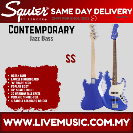 Squier Contemporary Jazz Bass Guitar, Laurel Fretboard - Ocean Blue