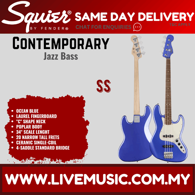 Squier Contemporary Jazz Bass Guitar, Laurel Fretboard - Ocean Blue