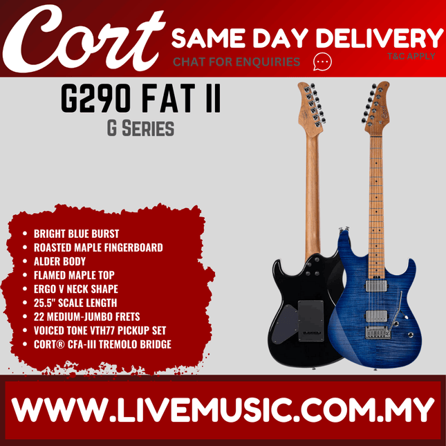 Cort G290 FAT II Electric Guitar Birdseye Maple Fretboard with Bag - Bright Blue Burst ( G290 / G290FAT 2)