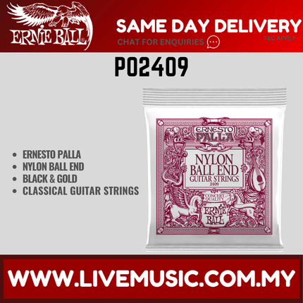 Ernie Ball 2409 Classical Guitar Strings Ernesto Palla Nylon Black & Gold Ball End (EB2409)