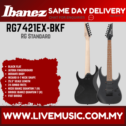 Ibanez RG7421EX-BKF RG Standard Series 7 String Electric Guitar, Black Flat (RG7421EXBKF/RG7421EX BKF)