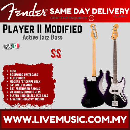 Fender Player II Modified Active Jazz Bass Guitar, RW FB, Dusk