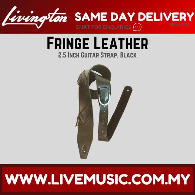Livingston FLBK-25 2.5 Inch Fringe Leather Guitar Strap, Black ( FLBK25 FLBK 25 )
