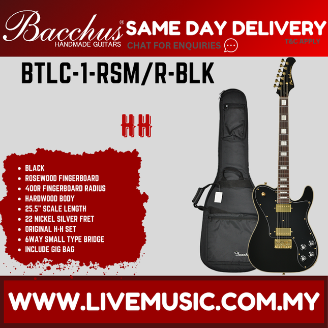 Bacchus BTLC-1-RSM/R-BLK Universe Series Roasted Maple Electric Guitar, Black ( BTLC1RSMR / BTLC 1 RSMR )