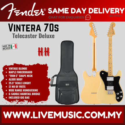 Fender Vintera 70s Telecaster Deluxe Electric Guitar, Maple Fretboard with Gig Bag - Vintage Blonde