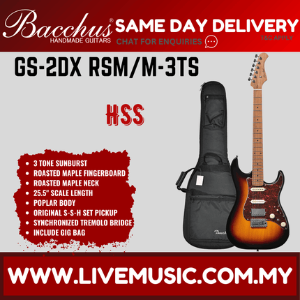 Bacchus GS-2DX RSM/M Universe Series Roasted Maple Electric Guitar - 3 Tone Sunburst ( GS2DXRSMM / GS2DX )