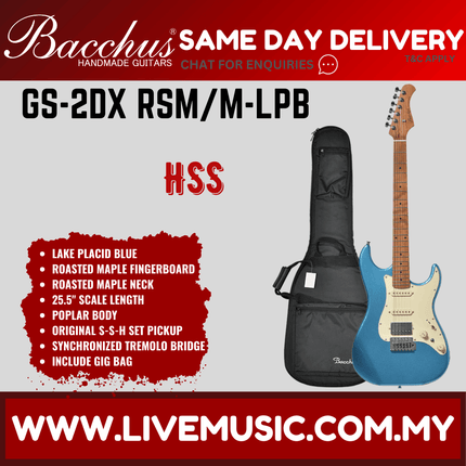 Bacchus GS-2DX RSM/M Universe Series Roasted Maple Electric Guitar - Lake Placid Blue ( GS2DXRSMM / GS2DX )