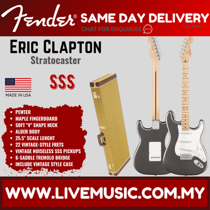 Fender Artist Eric Clapton Stratocaster Guitar, Maple Fretboard with Deluxe Hardshell Case - Pewter