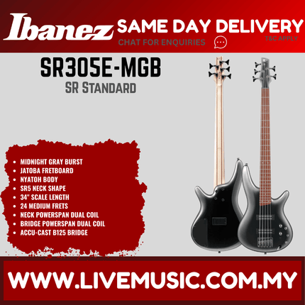 5-string electric bass guitar with dark midnight gray burst finish and black hardware