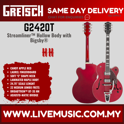 Gretsch G2420T Streamliner Hollow Body Single-Cut Guitar w/Bigsby, Candy Apple Red