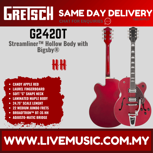 Gretsch G2420T Streamliner Hollow Body Single-Cut Guitar w/Bigsby, Candy Apple Red