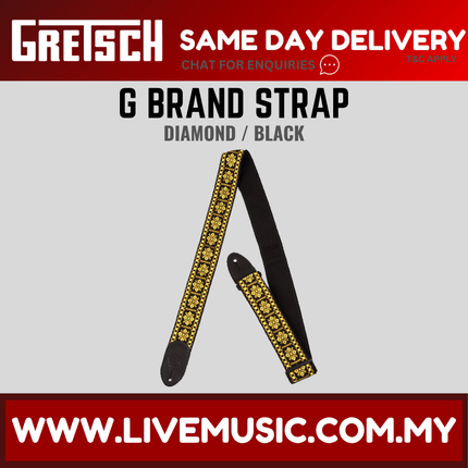 Gretsch G Brand Guitar Strap, Diamond Black Ends