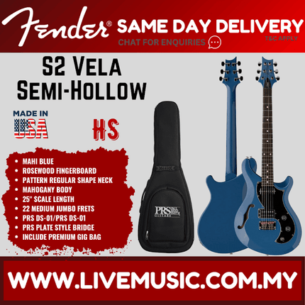 PRS S2 Vela Semi-Hollow Electric Guitar w/Bag, Mahi Blue