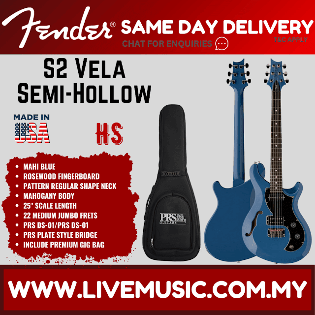 PRS S2 Vela Semi-Hollow Electric Guitar w/Bag, Mahi Blue