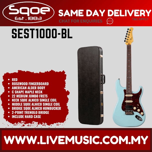 SQOE SEST1000 Stratocaster Custom HSS Electric Guitar w/Gig Bag, Rosewood FB - Sky Blue ( SEST-1000 / SEST 1000 )