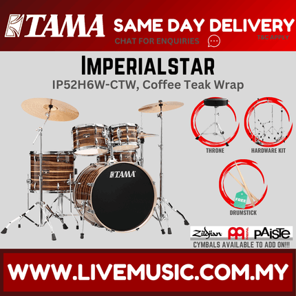 Tama Imperial Star Drum Set with Drum Throne, Imperialstar Without Cymbal Set ( NO CYMBAL ) ( IP52H6W )
