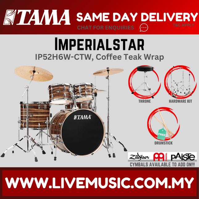 Imperialstar drum set with drum throne, coffee teak wrap finish, 5-piece kit