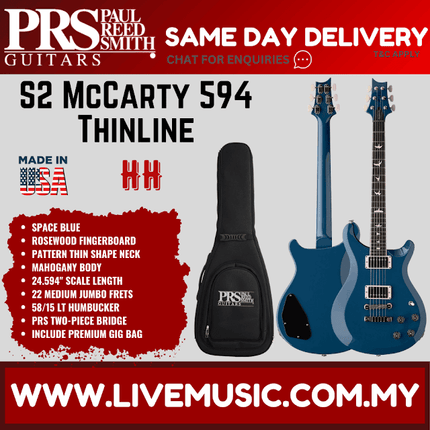 PRS S2 McCarty 594 ThinLine Electric Guitar with Bag - Space Blue