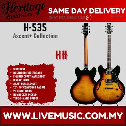 Heritage Ascent+ Collection H-535 Electric Guitar-Sunburst (H535 H 535)