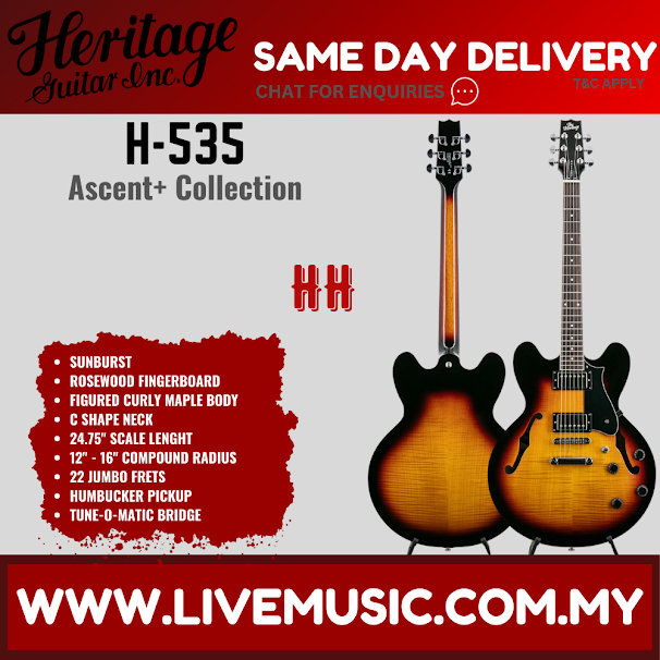 Heritage Ascent+ Collection H-535 Electric Guitar-Sunburst (H535 H 535)