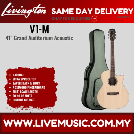 Livingston V1-M V1-MR GA Body 41" Solid Sitka Spruce Acoustic Guitar, Rosewood FB, Brown Sunburst / Natural ( V1MR V1M)