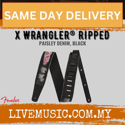 Fender X Wrangler Ripped Paisley Denim Guitar Straps, Black