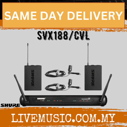 Shure SVX188/CVL Dual Lavalier Wireless Microphone System, SVX88 Dual Diversity Receiver, SVX1 Bodypack Transmitter & CVL Centraverse Lavalier Condenser Microphone With LPC-M Hard Case ( SVX188-CVL /