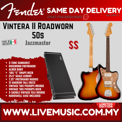 Fender Limited Edition Vintera II Roadworn 50s Jazzmaster Electric Guitar, RW FB, 3-Tone Sunburst