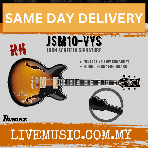 Ibanez JSM10-VYS John Scofield Signature Electric Guitar w/Case, Vintage Yellow Sunburst ( JSM10 VYS / JSM10VYS )