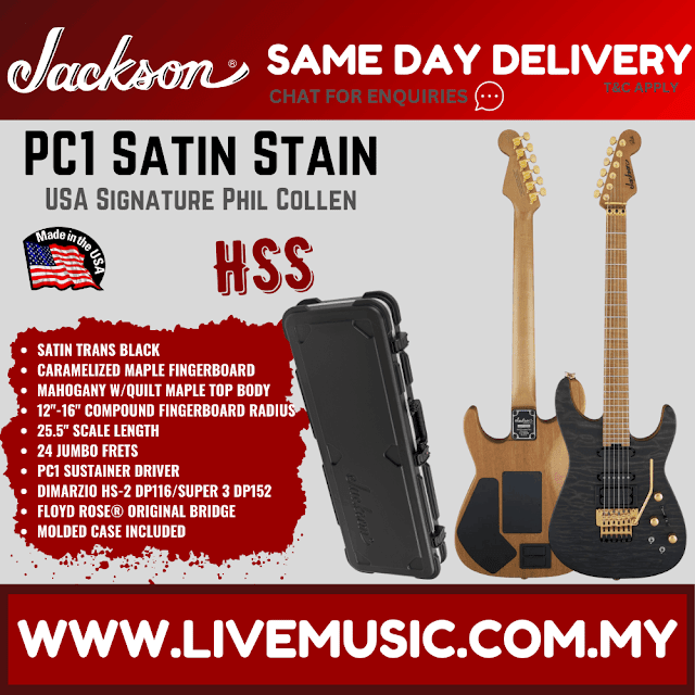 Jackson USA Signature Phil Collen PC1 Satin Stain Electric Guitar, Satin Trans Black