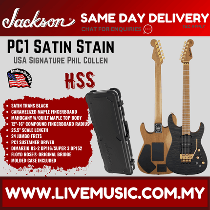 Jackson USA Signature Phil Collen PC1 Satin Stain Electric Guitar, Satin Trans Black