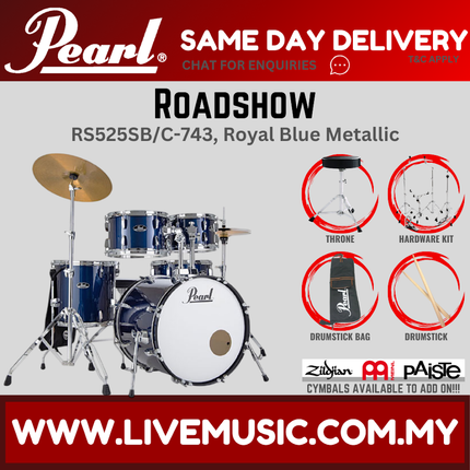 Pearl Roadshow RS525SB/C Drum Set with Hardware, Drum Throne, Drumsticks Without Cymbal Set ( NO CYMBAL )