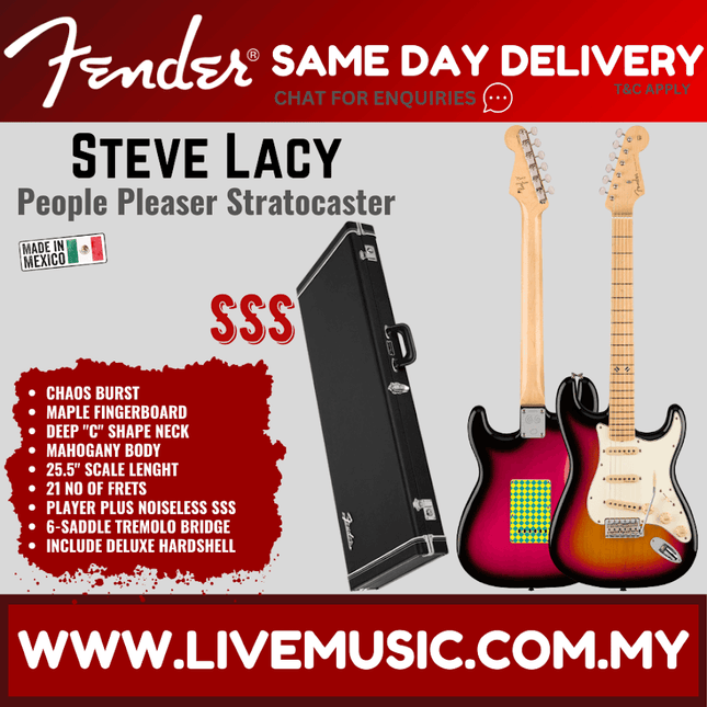 Fender Steve Lacy People Pleaser Stratocaster Electric Guitar, Maple FB, Chaos Burst