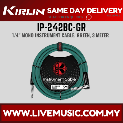 Kirlin Cable IP-242BC 3/6/10 Meter Mono Right Angle L Instrument Cable For Electric Acoustic Bass Guitar Speaker Amp Keyboard Drum Amplifier (IP 242BC/IP242BC)