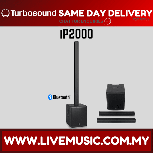 Black portable column PA system with tall speaker and compact subwoofer, Bluetooth enabled