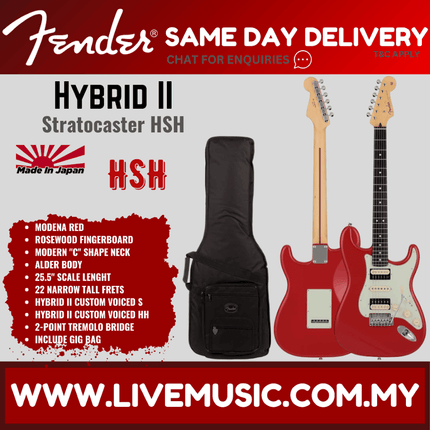 Fender Japan Hybrid II Stratocaster HSH Electric Guitar, RW FB, Black / Modena Red / Olympic Pearl / Vintage Natural