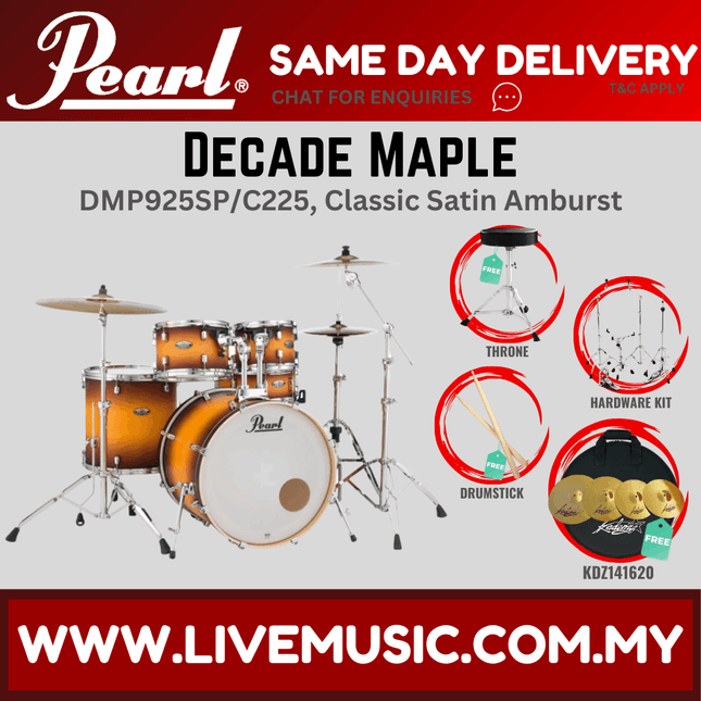 Pearl Decade Maple DMP925SP/C 5-Piece Drum Set with KDZ141620 Cymbals Set and Hardware