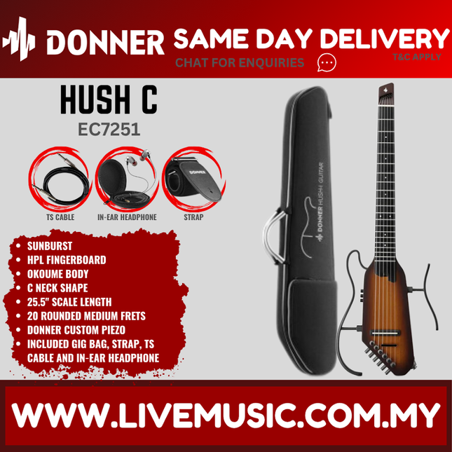 Donner EC7251 Hush-C Classical Electric Guitar - Sunburst ( HUSH C / HUSHC )