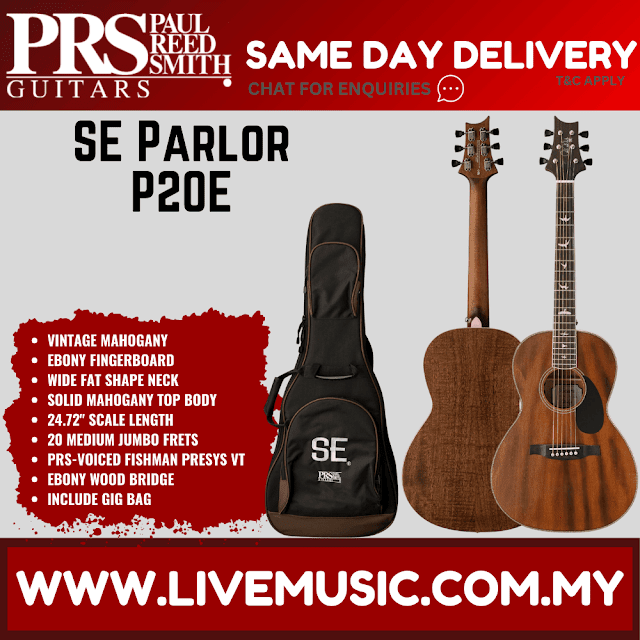 PRS SE Parlor P20E Acoustic Guitar w/Bag, Vintage Mahogany