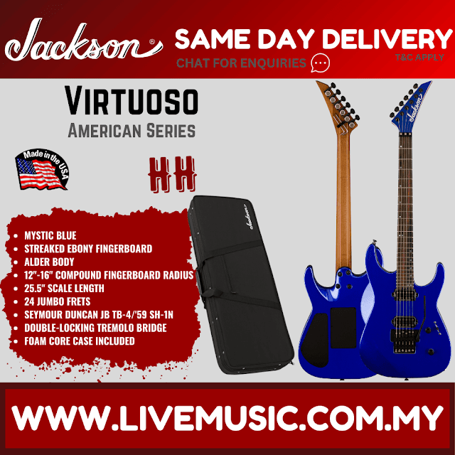 Jackson American Series Virtuoso Electric Guitar, Streaked Ebony FB, Mystic Blue