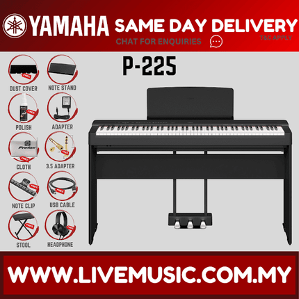 Yamaha P-225 88-Key Digital Piano With Keyboard Bench, Headphone And Adapter - Black ( P225 P 225 P125 P 125 )