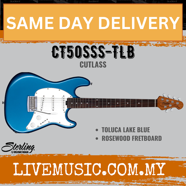 Sterling Cutlass CT50SSS Electric Guitar, Roasted Maple Fretboard - Toluca Lake Blue (CT50-SSS/CT50SSS-TLB)