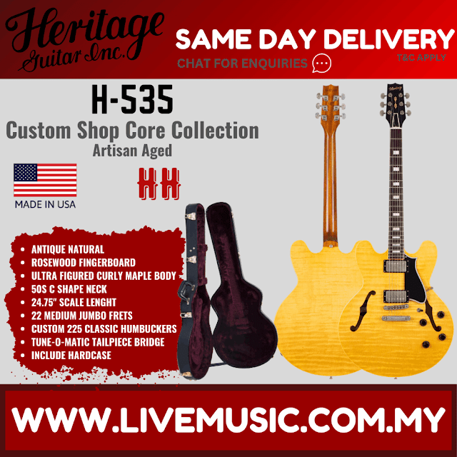 Heritage Custom Shop Core Collection H-535 Electric Guitar with Case, Artisan Aged-Antique Natural ( H535 H 535 )