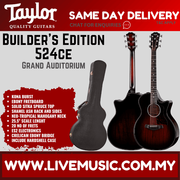 Taylor Builder's Edition 524ce acoustic electric guitar, Kona Burst with hardcase